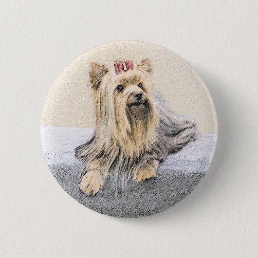 Yorkshire Terrier Painting - Niedliche Original Do Button (Vorderseite)