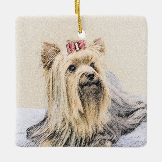 Yorkshire Terrier Painting - Niedliche Original Do Keramikornament (Vorderseite)