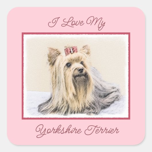 Yorkshire Terrier Painting - Niedliche Original Do Quadratischer Aufkleber (Vorderseite)
