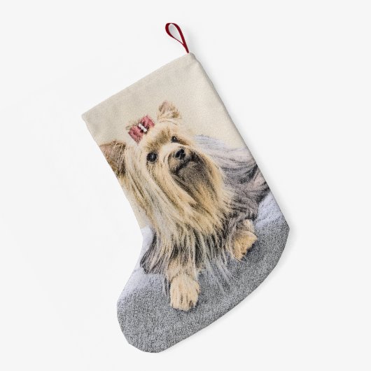 Yorkshire Terrier Painting - Niedliche Original Hu Kleiner Weihnachtsstrumpf (Rückseite (Hängend))