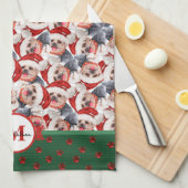 Yorkshire Terrier Pattern Monogram Christmas Dog Geschirrtuch (Viertel Falte)