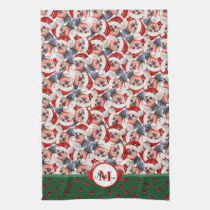 Yorkshire Terrier Pattern Monogram Christmas Dog Geschirrtuch