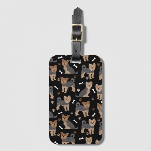 Yorkshire Terrier Paws and Bones Yorkie Dog Gepäckanhänger (Vorderseite Vertikal)
