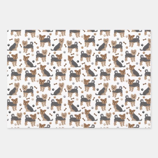 Yorkshire Terrier Paws and Bones Yorkie Dog Geschenkpapier Set (Vorderseite)