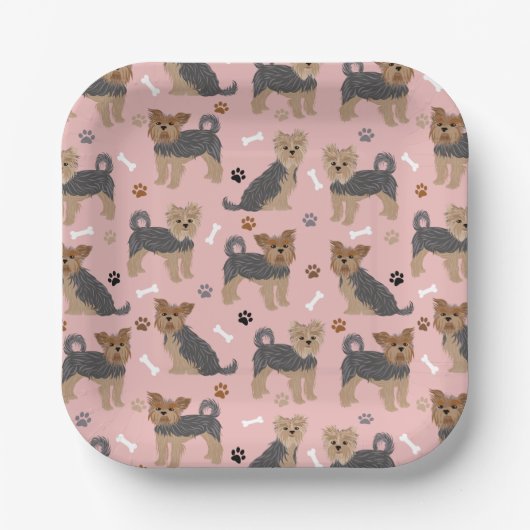 Yorkshire Terrier Paws and Bones Yorkie Dog Pappteller (Vorderseite)