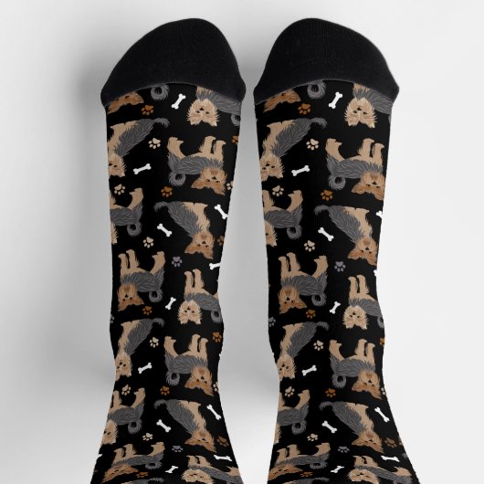 Yorkshire Terrier Paws and Bones Yorkie Dog Socken (Oben)