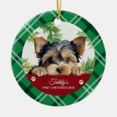 Yorkshire Terrier Personalisiert First Christmas Keramik Ornament (Vorne)