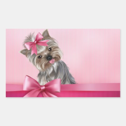 Yorkshire Terrier Pink Princess Yorkie Puppy Dog Rechteckiger Aufkleber (Vorderseite)