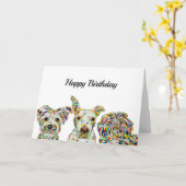 Yorkshire Terrier, Pitbull, Shih Tzu Birthday Card Karte (Gelbe Blume)