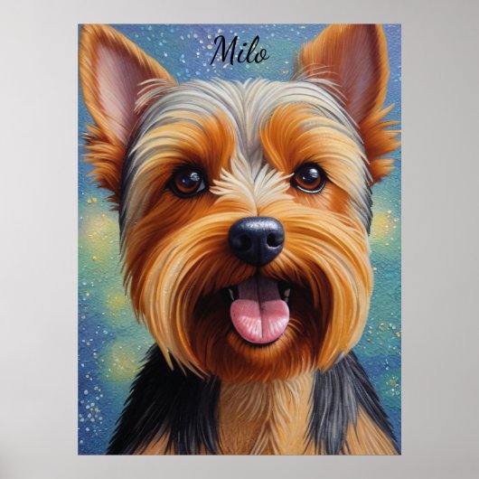 Yorkshire Terrier Pointillism Dog Portrait Poster (Vorne)