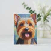Yorkshire Terrier Pointillism Dog Portrait Postkarte (Stehend Vorderseite)