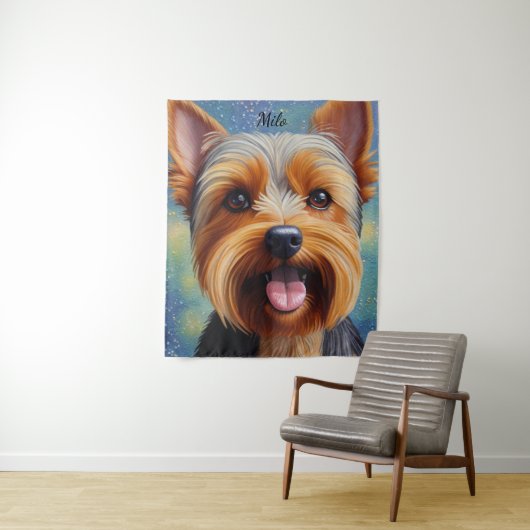 Yorkshire Terrier Pointillism Dog Portrait Wandteppich (Beispiel)