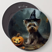 Yorkshire Terrier Pumpkins Halloween Beängstigend Button (Vorne & Hinten)
