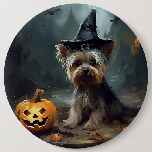 Yorkshire Terrier Pumpkins Halloween Beängstigend Button (Vorderseite)