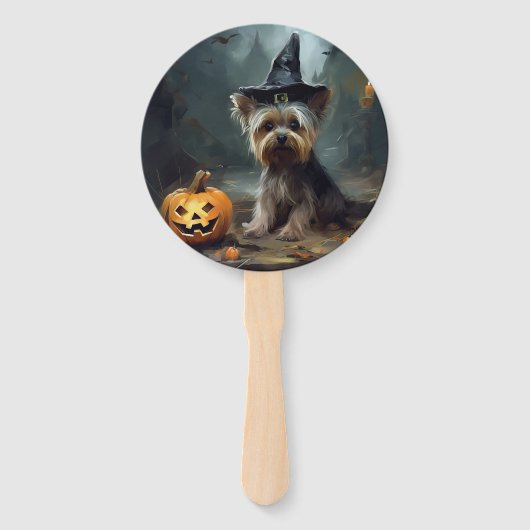 Yorkshire Terrier Pumpkins Halloween Beängstigend Fächer (Vorderseite)