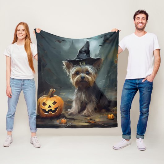 Yorkshire Terrier Pumpkins Halloween Beängstigend Fleecedecke (Beispiel)