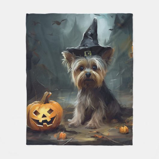 Yorkshire Terrier Pumpkins Halloween Beängstigend Fleecedecke (Vorderseite)