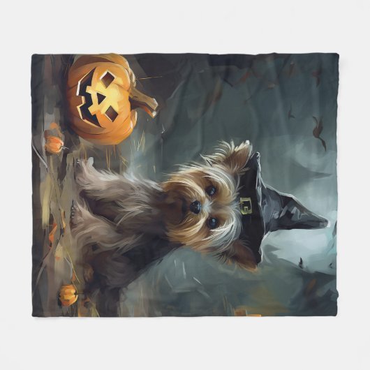 Yorkshire Terrier Pumpkins Halloween Beängstigend Fleecedecke (Vorderseite (Horizontal))