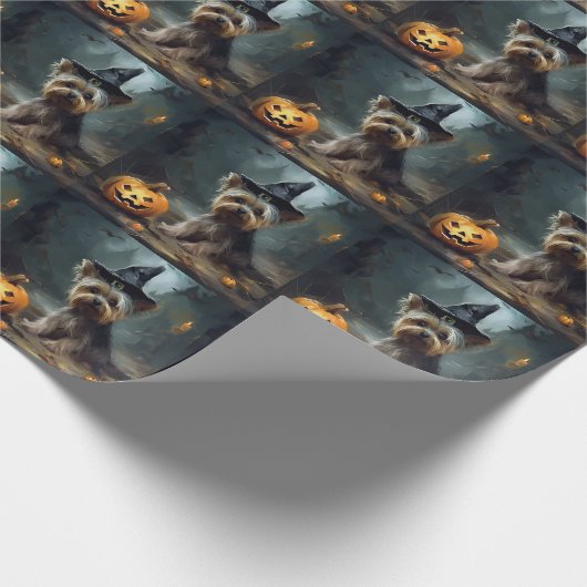Yorkshire Terrier Pumpkins Halloween Beängstigend Geschenkpapier (Ecke)