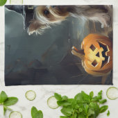 Yorkshire Terrier Pumpkins Halloween Beängstigend Geschirrtuch (Gefaltet)