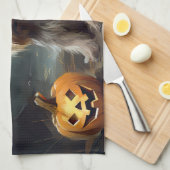 Yorkshire Terrier Pumpkins Halloween Beängstigend Geschirrtuch (Viertel Falte)