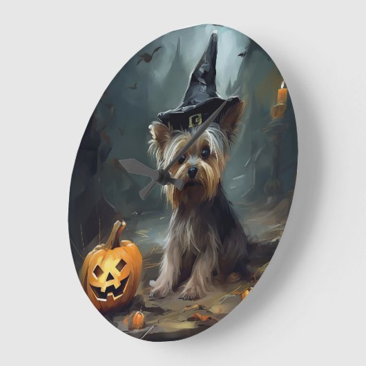 Yorkshire Terrier Pumpkins Halloween Beängstigend Große Wanduhr (Winkel)