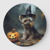 Yorkshire Terrier Pumpkins Halloween Beängstigend Große Wanduhr (Vorderseite)