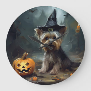 Yorkshire Terrier Pumpkins Halloween Beängstigend Große Wanduhr
