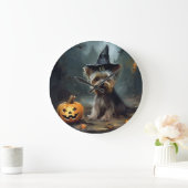 Yorkshire Terrier Pumpkins Halloween Beängstigend Große Wanduhr (Zuhause)