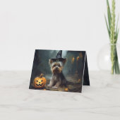 Yorkshire Terrier Pumpkins Halloween Beängstigend Karte (Rückseite)