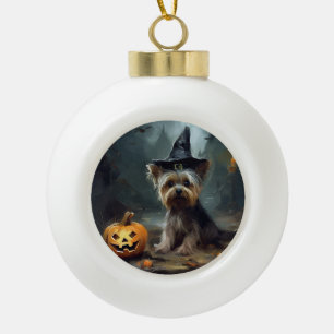 Yorkshire Terrier Pumpkins Halloween Beängstigend Keramik Kugel-Ornament