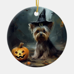 Yorkshire Terrier Pumpkins Halloween Beängstigend Keramik Ornament