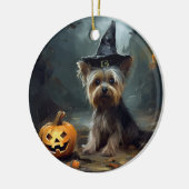 Yorkshire Terrier Pumpkins Halloween Beängstigend Keramik Ornament (Links)