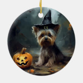 Yorkshire Terrier Pumpkins Halloween Beängstigend Keramik Ornament (Hinten)