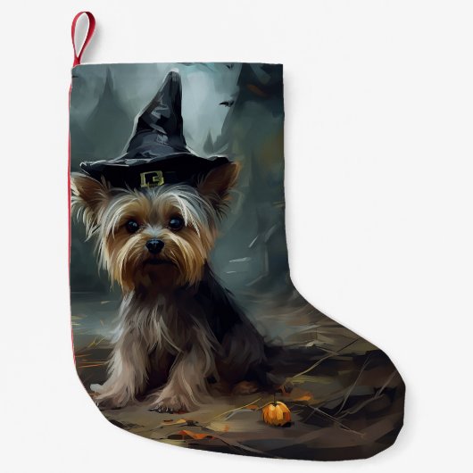 Yorkshire Terrier Pumpkins Halloween Beängstigend Kleiner Weihnachtsstrumpf (Vorderseite)