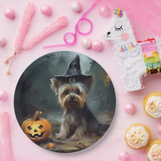 Yorkshire Terrier Pumpkins Halloween Beängstigend Pappteller (Party)