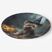Yorkshire Terrier Pumpkins Halloween Beängstigend Pappteller (Schrägansicht)