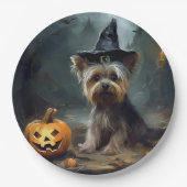 Yorkshire Terrier Pumpkins Halloween Beängstigend Pappteller (Vorderseite)
