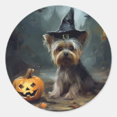 Yorkshire Terrier Pumpkins Halloween Beängstigend Runder Aufkleber (Vorderseite)