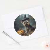 Yorkshire Terrier Pumpkins Halloween Beängstigend Runder Aufkleber (Umschlag)