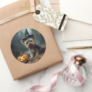 Yorkshire Terrier Pumpkins Halloween Beängstigend Runder Aufkleber