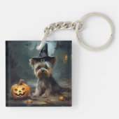 Yorkshire Terrier Pumpkins Halloween Beängstigend Schlüsselanhänger (Rückseite)