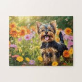 Yorkshire Terrier Pup in Blume Field Puzzle (Horizontal)