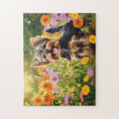 Yorkshire Terrier Pup in Blume Field Puzzle (Vertikal)