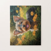 Yorkshire Terrier Pup in Blume Field Puzzle (Vertikal)