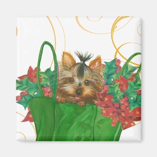 Yorkshire Terrier Puppy Christmas Gruß Magnet (Vorne)
