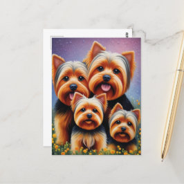 Yorkshire Terrier Puppy Family - farbiges Portrait Postkarte