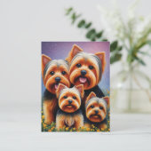 Yorkshire Terrier Puppy Family - farbiges Portrait Postkarte (Stehend Vorderseite)