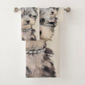 Yorkshire Terrier Puppy Painting Original Hundesch Badhandtuch Set (Insitu)