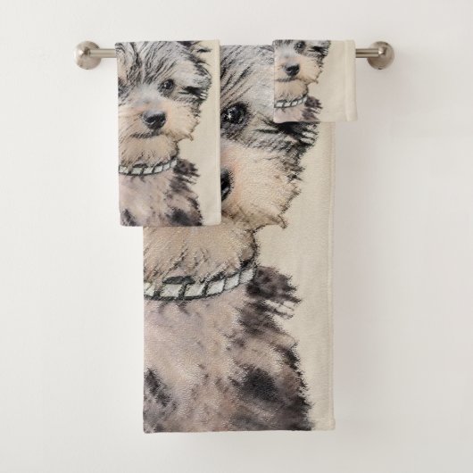Yorkshire Terrier Puppy Painting Original Hundesch Badhandtuch Set (Insitu)